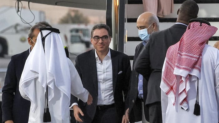 Siamak Namazi, Emad Sharqi and Morad Tahbaz upon arrival at Doha International Airport.