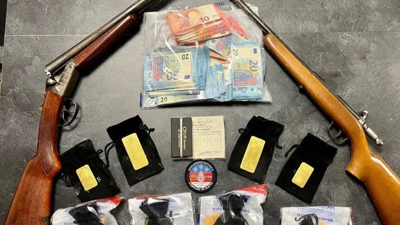 Cash and weapons were also seized.