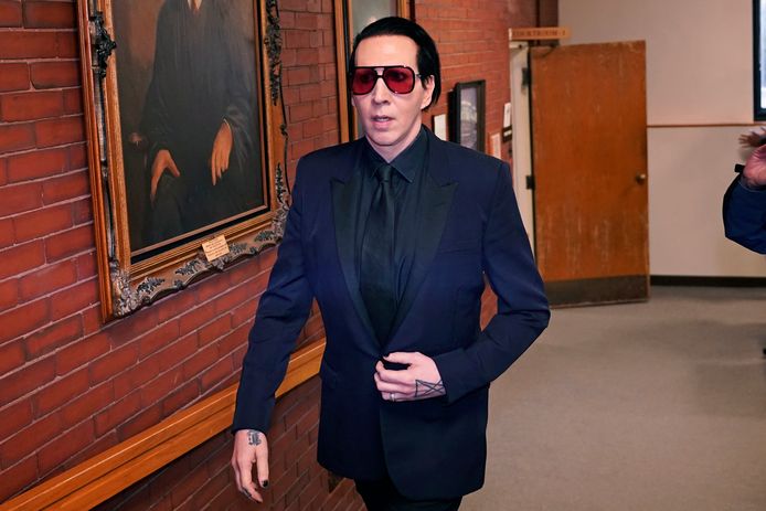 Marilyn Manson leaves the courtroom after appearing in Belknap Superior Court, Monday, Sept. 18, 2023, in Laconia, New Hampshire.