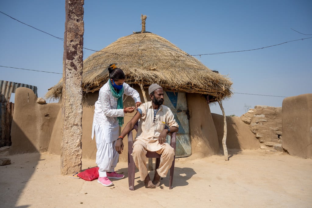 A man receives his second dose of the COVID-19 vaccine during a vaccination campaign in Rajasthan, India (file photo).